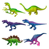 Kit 6 Dinossauros De Borracha Coloridos Dino Brinquedo T-rex