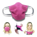 Kit 6 Máscara Tecido Lavável Não Descartável C/ Clipe Nasal Cor Rosa