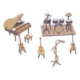 Kit 6 Miniatura Instrumentos Musicais Piano Guitarra Mdf
