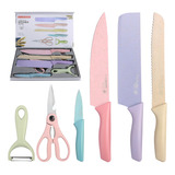 Kit 6 Peças Conjunto Facas De Cozinha De Aço De Alto Carbono Cor Colorido