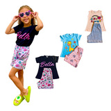 Kit 6 Pecas Menina Conjunto Infantil 3 Camisetas + 3 Shorts