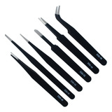 Kit 6 Pinças Antiestáticas De Precisão - Profissional E Inox
