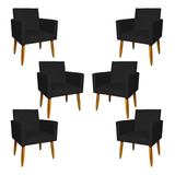 Kit 6 Poltronas Decorativas Para Sala Cadeira Pé Castanho Cor Preto Desenho Do Tecido Suede
