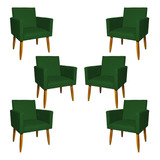 Kit 6 Poltronas Decorativas Para Sala Cadeira Pé Castanho Cor Verde Desenho Do Tecido Suede