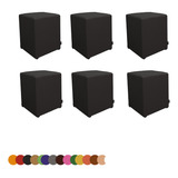 Kit 6 Puffs Cubo Quadrado Banqueta Decorativo Courino Casa 