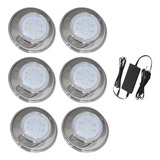 Kit 6 Refletor Hiper Led 9w Azul Inox 316l E Fonte 5a