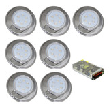 Kit 7 Refletor Hiper Led 9w Azul Inox 316l E Fonte 10a