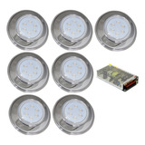 Kit 7 Refletor Hiper Led 9w Branco Inox 316l + Fonte 10a