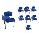 Kit 8 Cadeiras Iso Universitária Azul Escolar + Prancheta