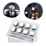 Kit 8 Cubos De Gelo Aço Inox Metal Com Pegador Whisky Drinks