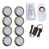 Kit 8 Leds Premium P/ Piscina 18w Inox Rgb + Comando Touch