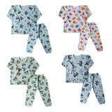 Kit 8 Pçs - Pijama Tamanhos 1, 2 E 3 Anos 4 Blusa + 4 Calça