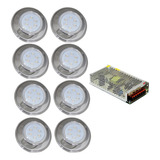 Kit 8 Refletor Hiper Led 9w Azul Inox 316l + Fonte 10a