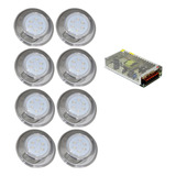 Kit 8 Refletor Hiper Led 9w Branco Inox 316 + Fonte 10a