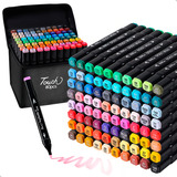 Kit 80 Canetinhas Ponta Dupla Fina Grossa Colorir + Estojo Cor Preto