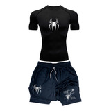 Kit Academia Camiseta Compressao E Short Spider Web Gotic