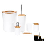 Kit Acessórios De Banheiro Lavabo 6 Peças Plástico Bambu Cor Branco