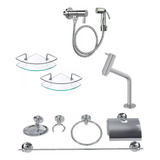 Kit Acessórios P/ Banheiro Aço Inox 9 Peças Cuba Lavabo Box