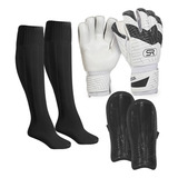 Kit Adulto Luva Goleiro Futebol + Caneleira S. R.+ Par Meião