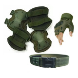 Kit Airsoft Tático Joelheira Luva Cinto Preto Verde Tan
