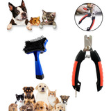 Kit Alicate Cortador De Unhas E Escova Rasqueadeira Auto Pet