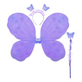 Kit Asa De Borboleta Com Varinha E Tiara Lilás