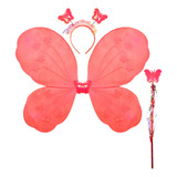 Kit Asa De Borboleta Com Varinha E Tiara Vermelho
