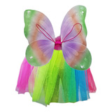 Kit Asa De Borboleta E Saia Tule Infantil Colorida
