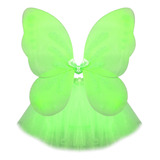 Kit Asa De Borboleta E Saia Tule Infantil Verde