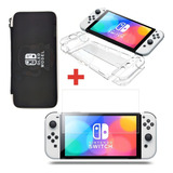 Kit Bag + Case + Película De Vidro Para Nintendo Switch Oled Cor Bag Preta + Capa Acrílico Transparente