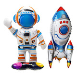 Kit Balão Astronauta Nave Metalizado Base - 5 Unidades Cor Azul-claro