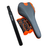 Kit Banco Selim Vazado + Manopla + Canote Gts Bike Mtb Cor Preto_laranja