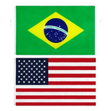 Kit Bandeiras Do Brasil + Estados Unidos 1,50 X 0,90 Mts