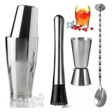 Kit Barman Coqueteleira Boston 820 Ml Profissional Drink Bar Cor Prateado
