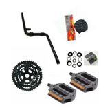 Kit Bike Aço Pé De Vela Coroa Pedal Corrente Centro Completo