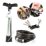 Kit Bike Cadeado 8mm + Canivete Ferramenta + Bomba De Ar