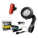 Kit Bike Lanterna + Sinalizador Pisca + Velocimetro Digital Cor Preto