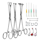 Kit Body Piercing Pinça Aço Tragus Septo Oval + 10 Joias