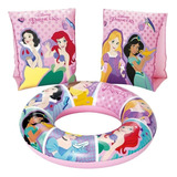 Kit Boia Pisicina + Boia De Braço Infantil Princesas Disney