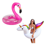 Kit Boia Unicórnio + Boia Flamingo Grande Piscina + Brinde 