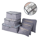 Kit Bolsas De Armazenamento Organizador Para Viagem 6 Pçs Cor Cinza