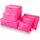Kit Bolsas De Armazenamento Organizador Para Viagem 6 Pçs Cor Pink