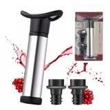 Kit Bomba De Vácuo Ideal Tampar Vinho Inox 2 Rolhas Silicone Cor Preto