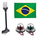 Kit Bombordo Boreste Inox Led Mastro Preto Estrobo Bandeira