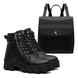 Kit Bota Coturno Tratorado Ziper Estiloso Com Mochila Casual