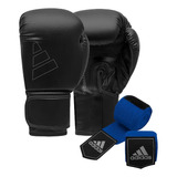 Kit Boxe Muay Thai adidas H80 Black Luva + Bandagem Az