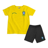 Kit Brasil Camiseta Algodão E Bermuda Copa Do Mundo Unissex