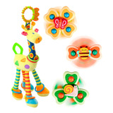 Kit Brinquedo Girafa Mordedor + 3 Spiner Baby Giratório Bebê
