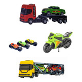 Kit Brinquedos Moto + Caminhão Cegonha + Reboque + Motinhos