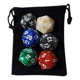 Kit C/ 06 Dados D20 Rpg D&d Magic Mtg + Bolsa